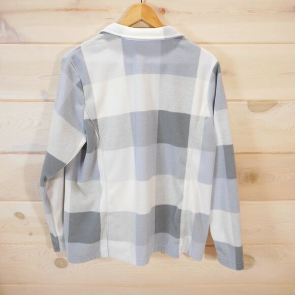 Lands' End Women's size L Fleece 1/4 Zip Pullover White Gray Plaid Sweatshirt - Picture 3 of 8
